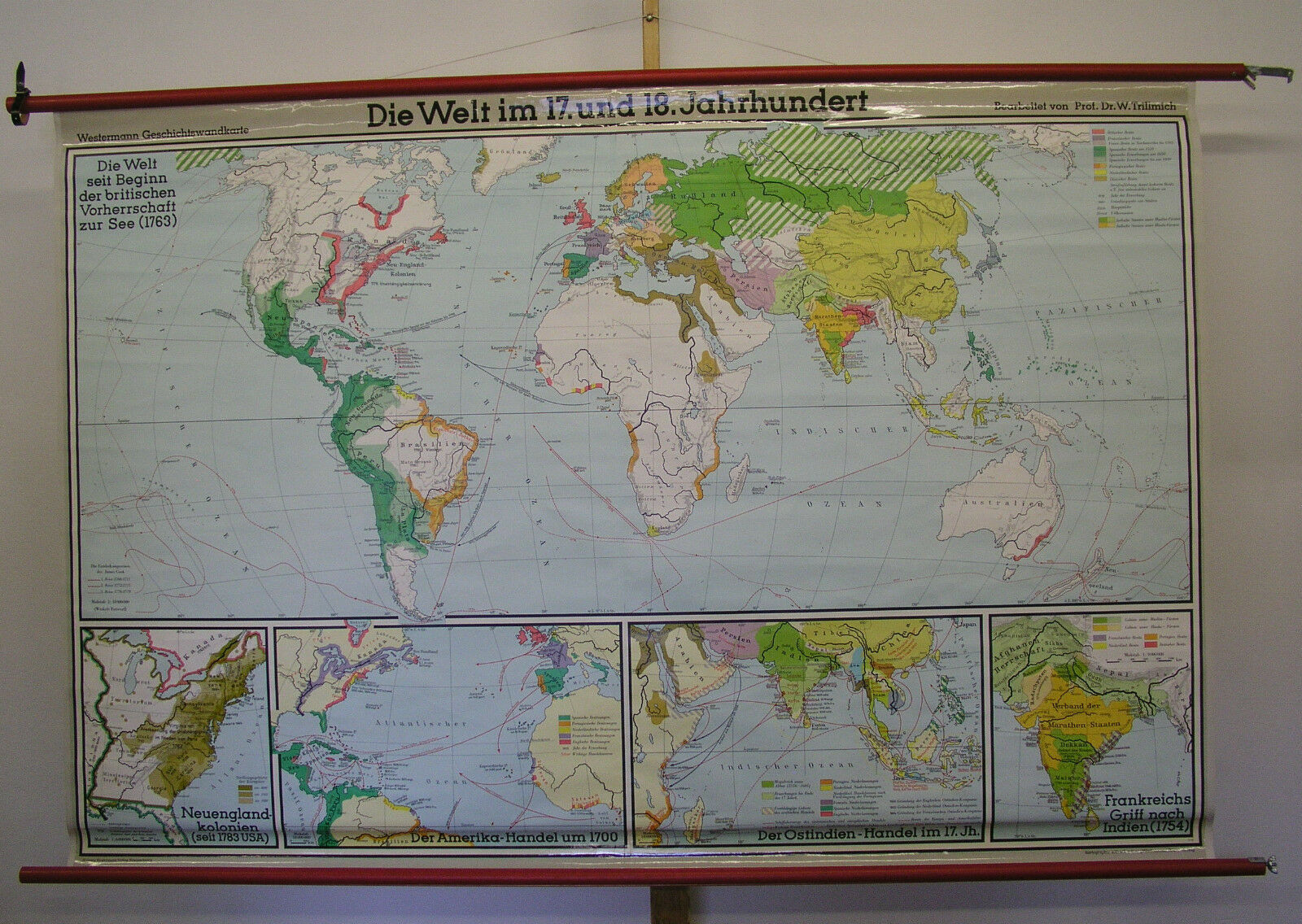 Schulwandkarte Beautiful Old World Map 17 18.jahrh 199x133 Vintage 1975