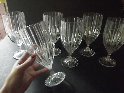 (6) Iced Tea Goblets Glasses 7-1/4", Lead Crystal Mikasa Cut Vertical Park Lane