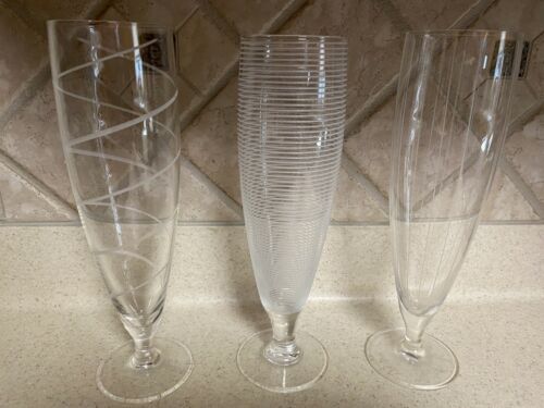 3 Mikasa Cheers Set Footed Pilsner Beer Glasses Clear Glass