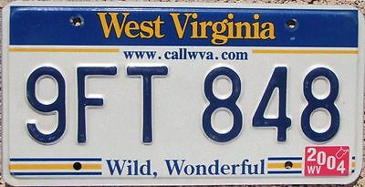 West Virginia Wild & Wonderful License Plate - Random Letters - Wv