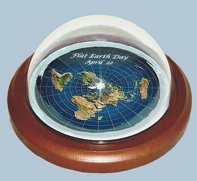 Flat Earth Day - Commemorative Dome Display Map Model - Wood Base - Gift