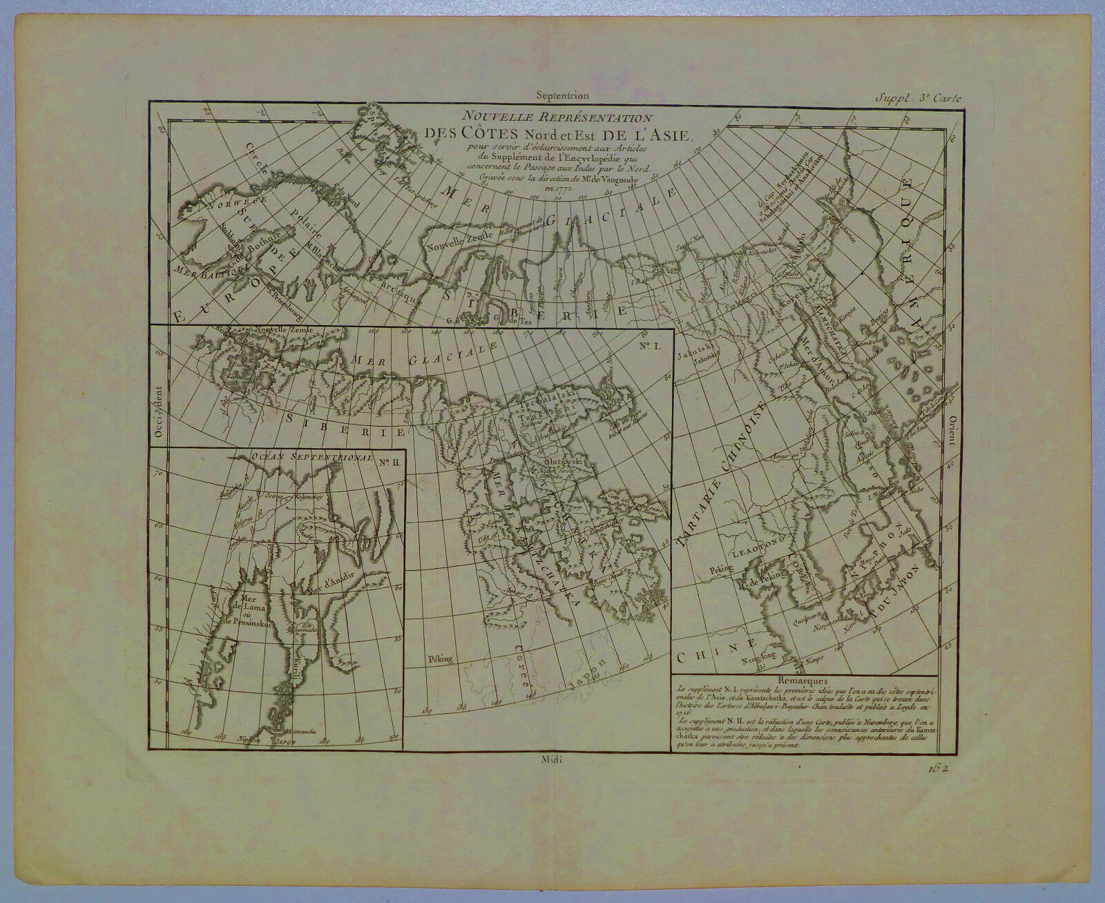 1772 Genuine Antique Map "des Cotes Nord Et Est De L'asie", Asia. De Vaugondy