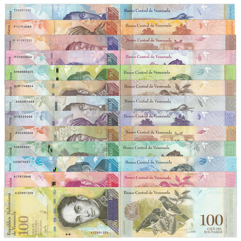 Venezuela Currency 2 - 100000 (100,000) Bolivares 2014-17 (13 Pieces Set), Unc