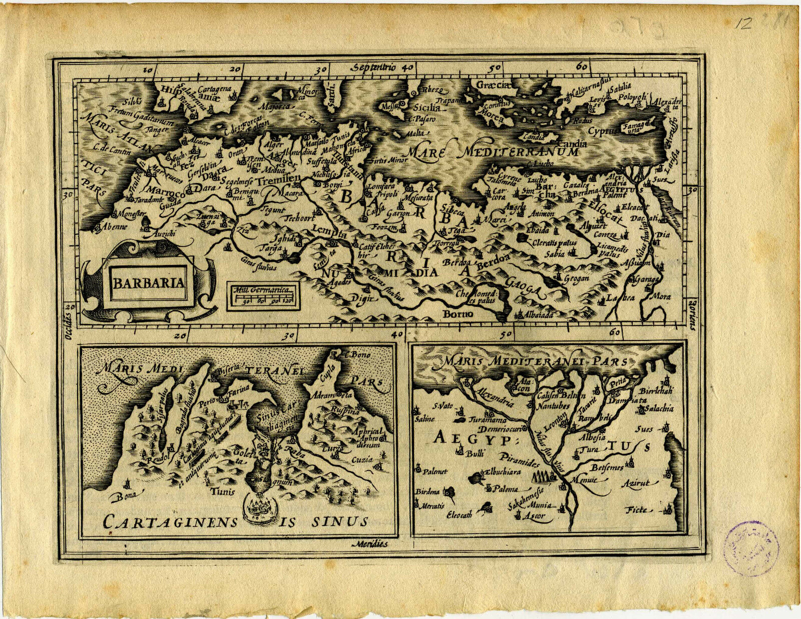 1607 Genuine Antique Map Of Africa. Barbaria. Tunis. Nile. By Mercator/hondius