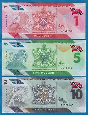 Trinidad And Tobago 3 Notes Set 1 + 5 + 10 Dollars P New 2020 (2021) Unc Polymer