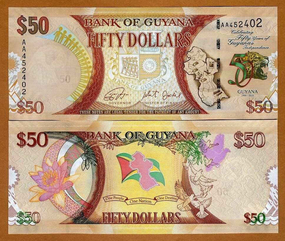 Guyana, 50 Dollars, 2016, P-41, Aa-prefix Unc > Commemorative