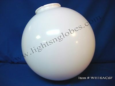 16" Acrylic White Plastic Round Globe Outdoor Light Fixture Street Lamp 6" Neck